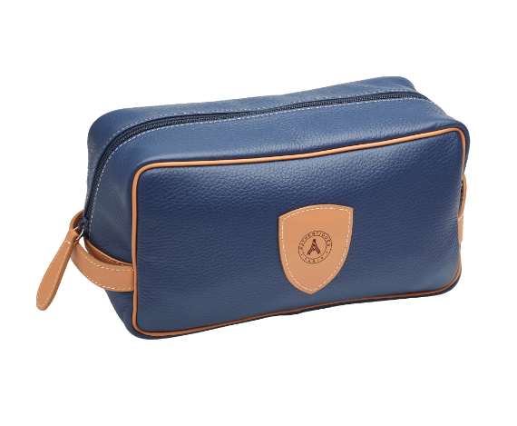 Trousse de toilette en cuir - Blue Leather Toiletry Case by Authentiques Paris