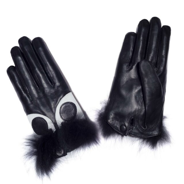 Maison Fabre - CHOCK DS RENARD NOIR Gants en agneau noir et renard noir - Black lamb and black fox gloves