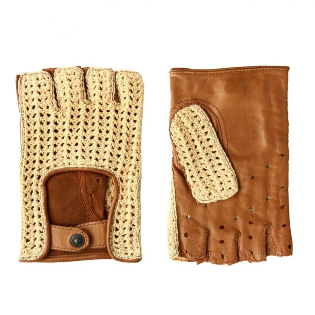 Maison Fabre - H 202 ND Mitaines homme en 50% agneau et 50% crochet coton - Men's mittens in 50% lambskin and 50% crochet cotton